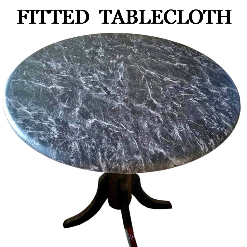 TABLE MAGIC Marble like Look Fitted Vinyl tablecover Black Marble size13x8 NWOT